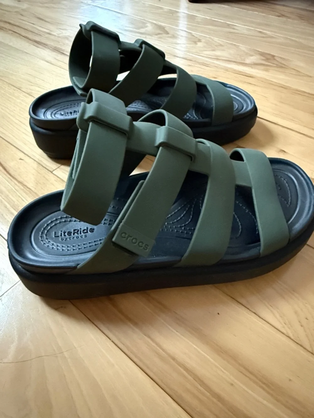 Crocs- Olive Green Strappy Jelly Sandals - Picture 2 of 7